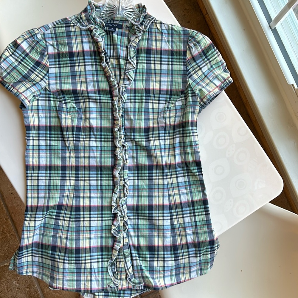 Nautica EUC Plaid Short Sleeve Shirt Size 6